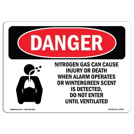 SIGNMISSION OSHA Danger Sign, 7" Height, 10" Width, Rigid Plastic, Nitrogen Gas Can Cause Injury, Landscape OS-DS-P-710-L-2462
